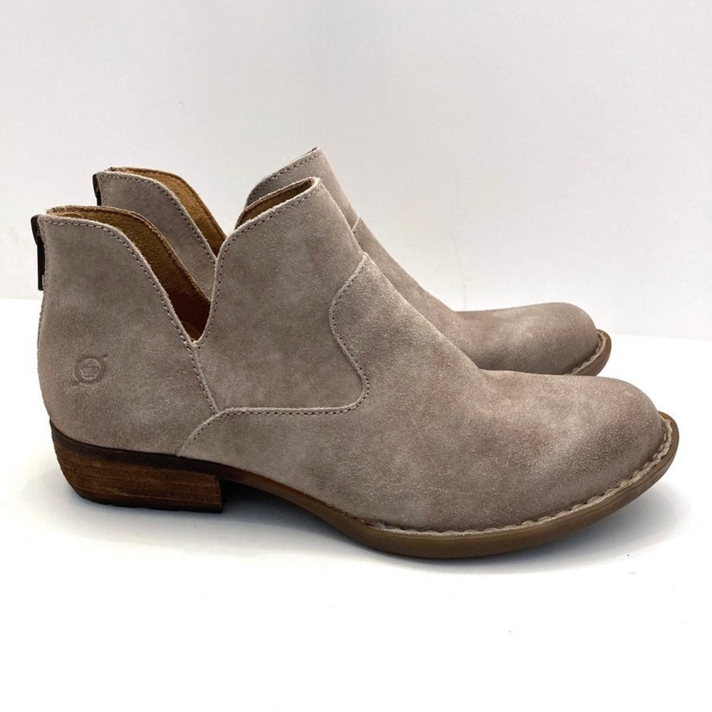 Born Beth Gray Suede Ankle Boots Booties Womens 7.5 M Back Zip Western Shoes